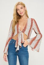 Load image into Gallery viewer, Tie front bell sleeve crop cardigan fashion top
