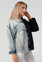 Load image into Gallery viewer, CONTRAST DENIM AND BLACK OVERSIZED JACKET
