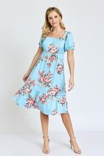 Load image into Gallery viewer, Floral Square Neck Puff Sleeve Boho Dress

