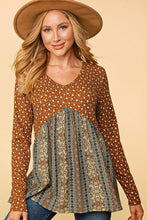 Load image into Gallery viewer, DITZY FLORAL ETHNIC STRIPE BABYDOLL KNIT TOP
