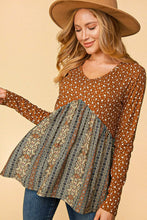 Load image into Gallery viewer, DITZY FLORAL ETHNIC STRIPE BABYDOLL KNIT TOP
