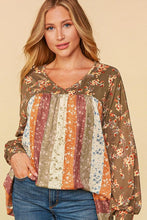 Load image into Gallery viewer, FLORAL ETHNIC FLORAL VERTICAL STRIPE TOP
